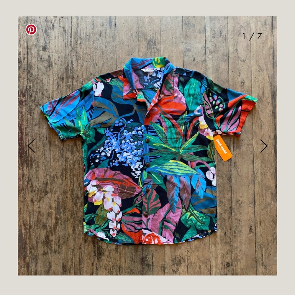 Jams Works Colorful Tropical Print Shirt SEE NOTE about size